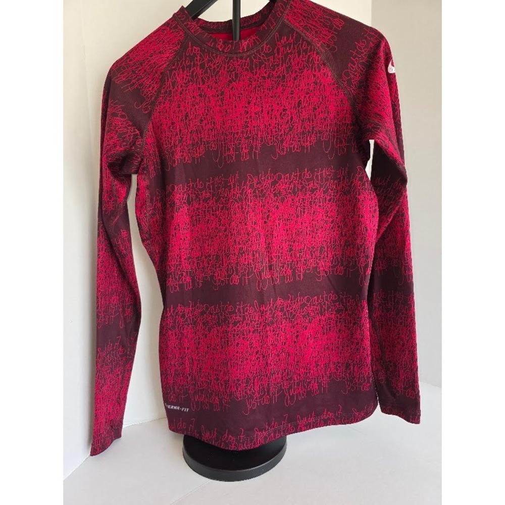 Nike Therma Fit Men's Long Sleeve Athletic‎ Shirt Red All Over Scribble Print M